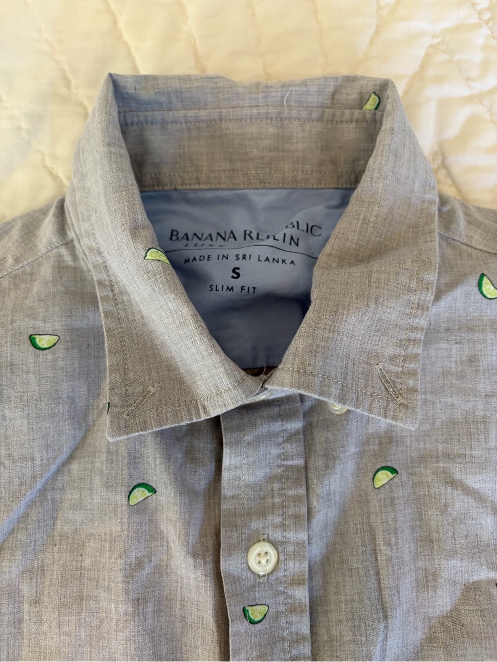 Banana Republic Grey Button-Down Shirt with Green Limes